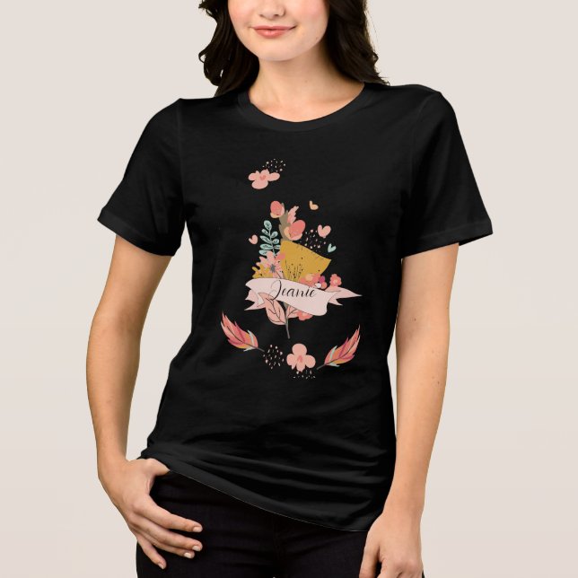Fanciful Pink Flowers and Feathers Tri-Blend Shirt (Front)