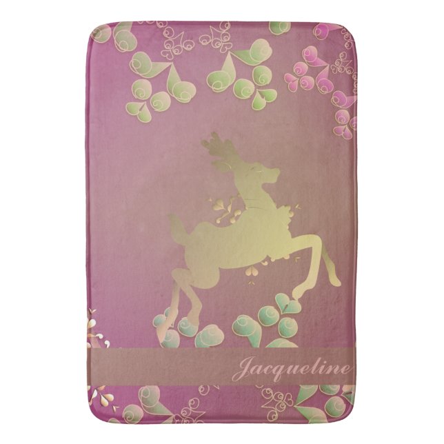 Fanciful Reindeer Snowflake  Bath Mat (Front Vertical)