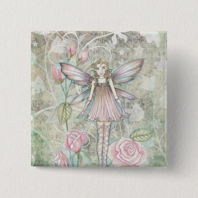 Fanciful Rose Fairy 15 Cm Square Badge (Front)