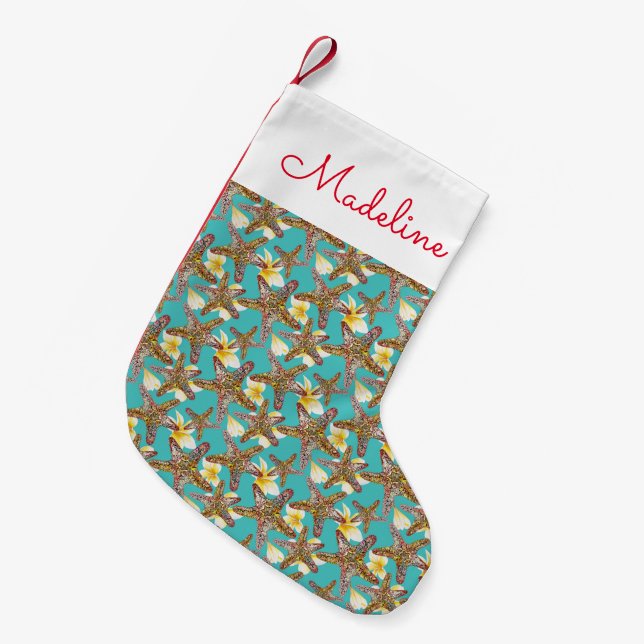 Fanciful Starfish Pattern | Add Your Name Small Christmas Stocking (Front (Hanging))