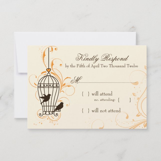 Fanciful Swirls Birdcage Orange & Brown RSVP (Front)