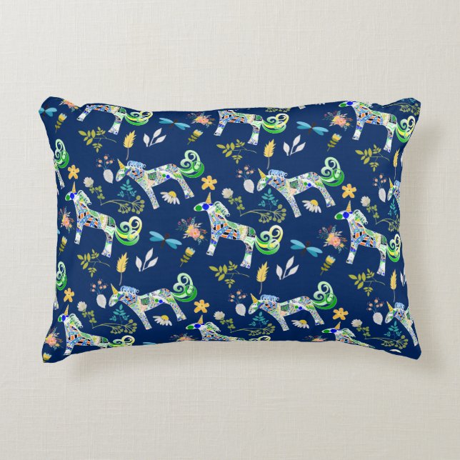 Fanciful Unicorns and Dragonflies Decorative Cushion (Front)