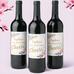 Fancy 21st Birthday Wine Labels - Cherry Blossom