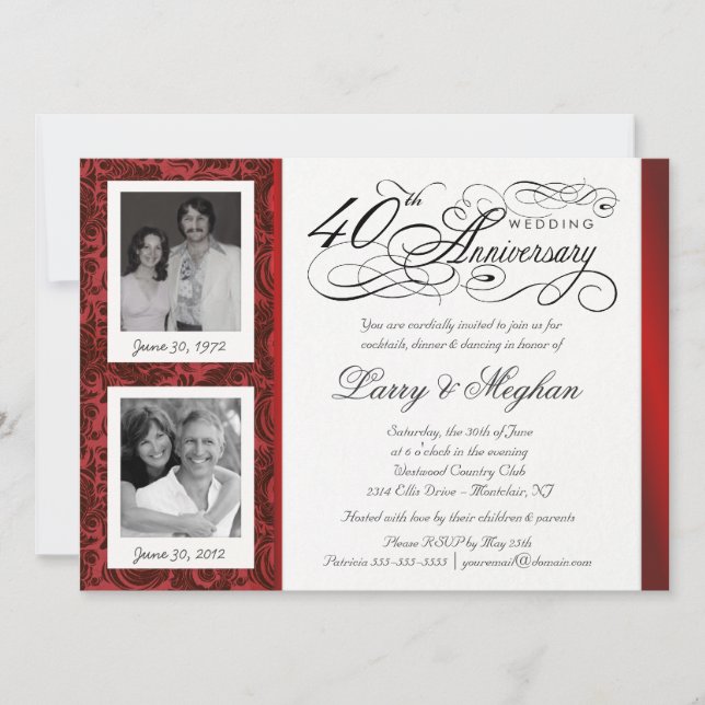 Fancy 40th Anniversary Invitations - Then & Now (Front)