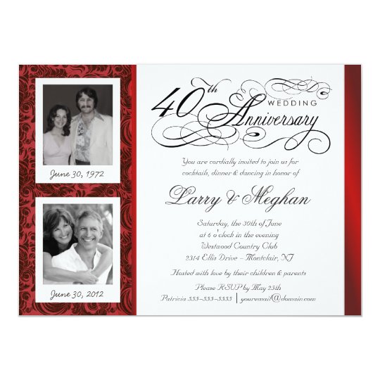 Fancy 40th  Anniversary  Invitations  Then Now Zazzle co uk 