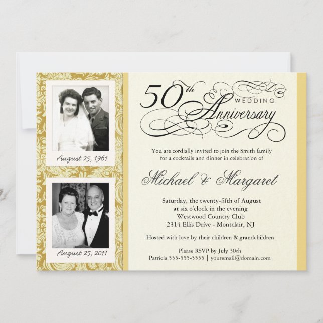 Fancy 50th Anniversary Invitations - Your Photos (Front)