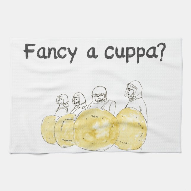 Fancy a Cuppa Funny Biscuit Police Watercolour Art Tea Towel (Horizontal)