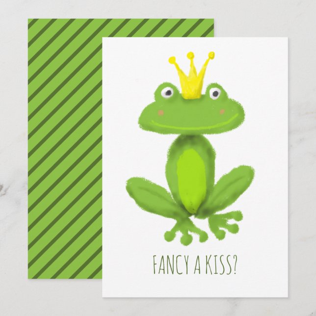 Fancy a kiss frog prince cartoon Valentines's day Holiday Card (Front/Back)