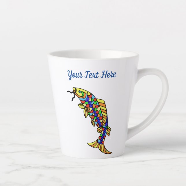 Fancy Abstract Fish Bright Colourful Scales Fins Latte Mug (Right)