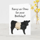 Fancy an Oreo? Belted Galloway Cow Card (Yellow Flower)