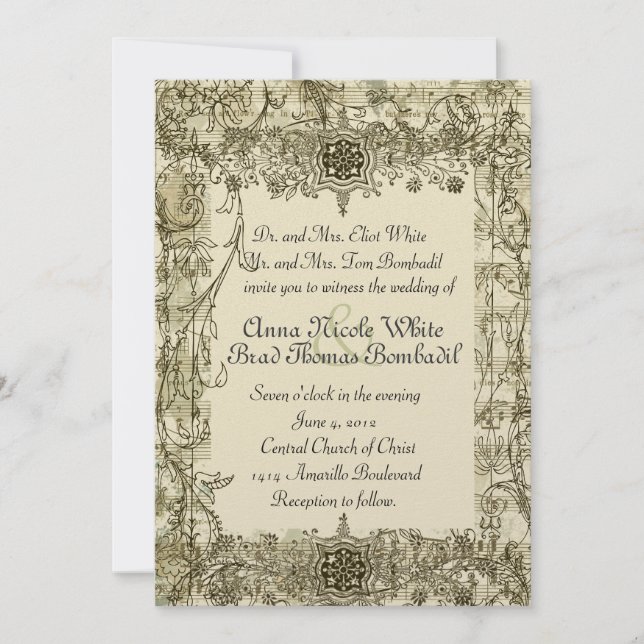 Fancy Antique Music Wedding Invitation (Front)