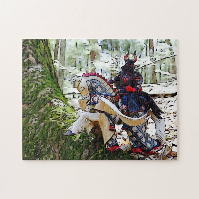 Fancy armoured knight on Pegasus Jigsaw Puzzle (Horizontal)