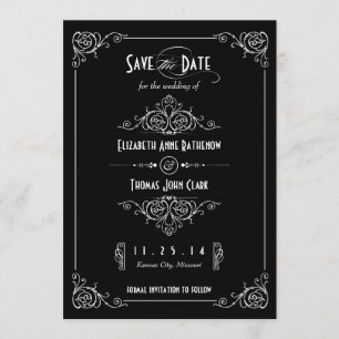 Fancy Art Deco Black & White Save the Date