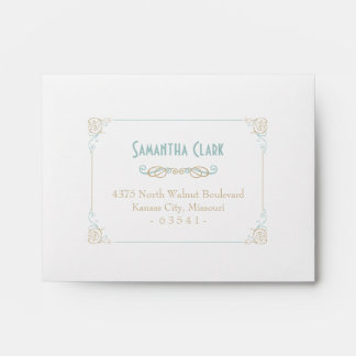 Fancy Art Deco Blue and Bronze RSVP Envelopes