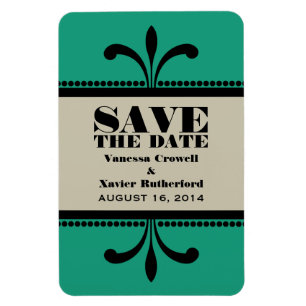 Fancy Art Deco Save the Date Magnet Green/Beige