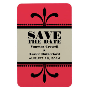 Fancy Art Deco Save the Date Magnet Red/Beige