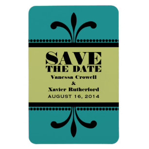 Fancy Art Deco Save the Date Magnet Teal/Green