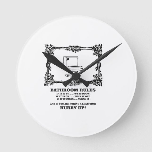 fancy bathroom rules round clock (Front)