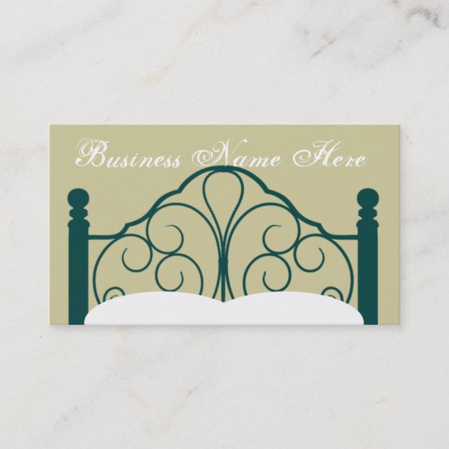 Fancy Bed Frame Graphic with Pillows Business Card (Front)