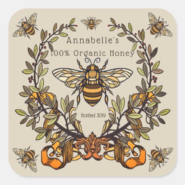 Fancy Bee Honey Label Personalise (Front)