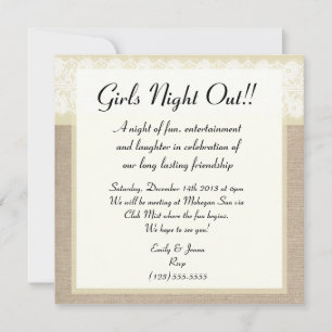 Fancy Beige Burlap Lace Girls Night Out Invitation