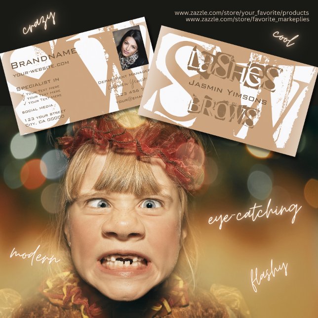 Fancy Beige White with Photo and Monogram Modern Business Card (Creator Uploaded)