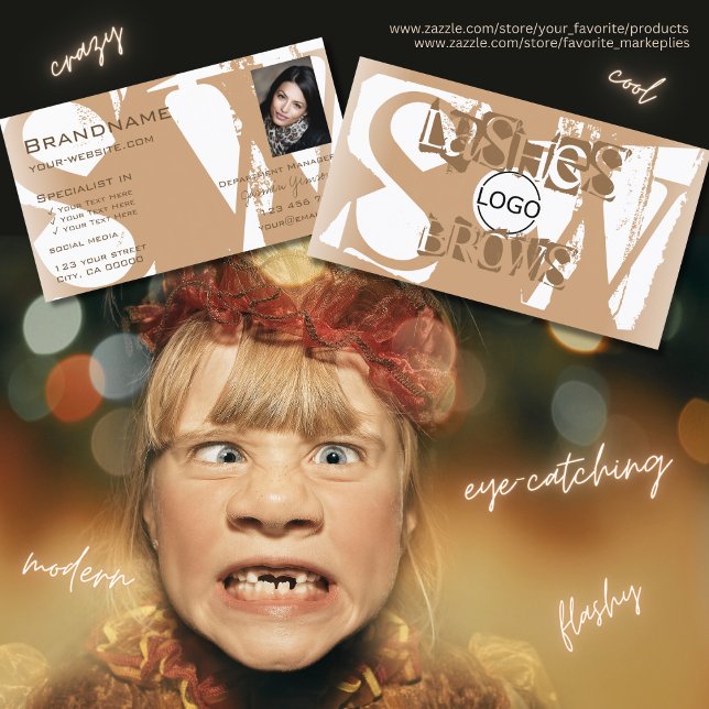 Fancy Beige White with Photo Logo and Monogram Business Card (Creator Uploaded)