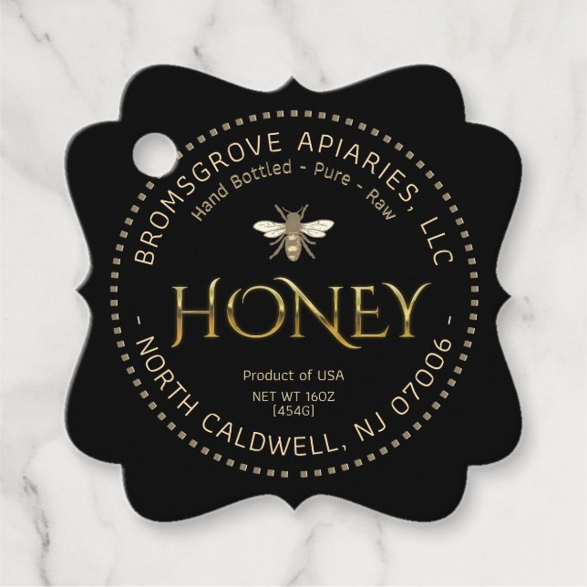 Fancy Black and Gold Honey Label Nutrition Tag   (Front)