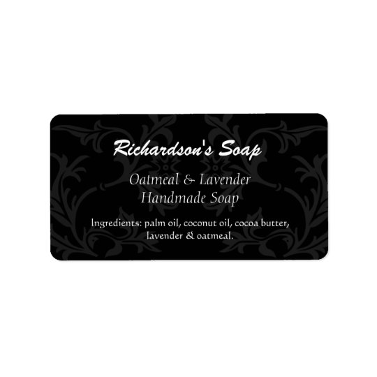 Fancy Black And Grey Damask Soap Labels