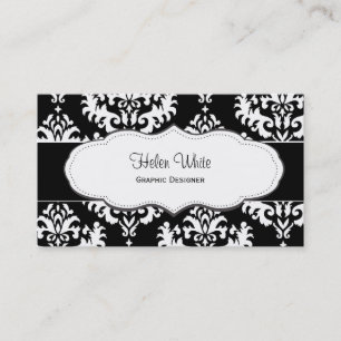 Fancy Black and White Damask Business Cards
