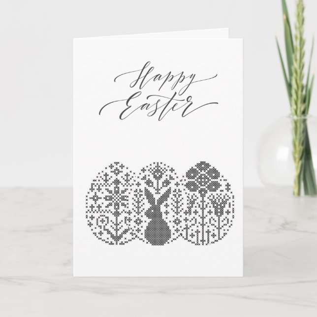 Fancy Black and White Easter Day Card (Front)