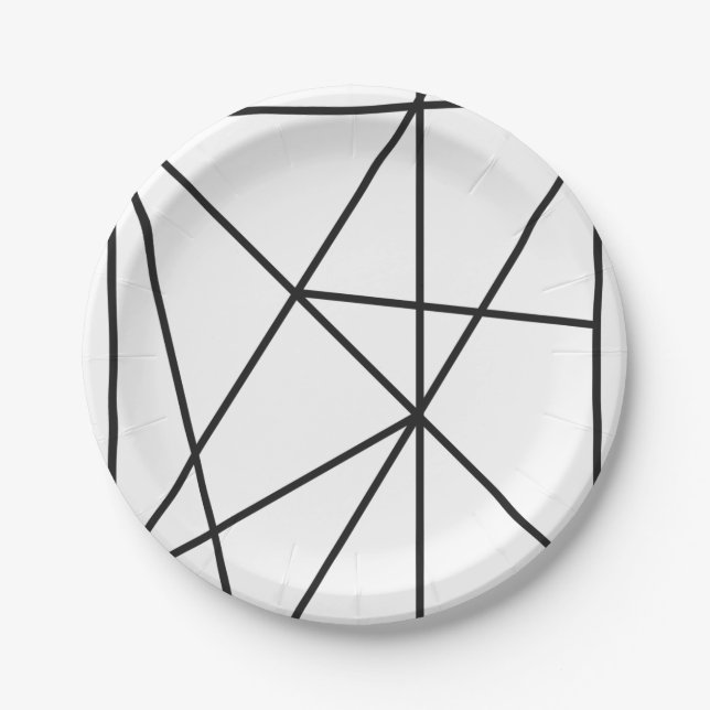 Fancy Black and White Simple Geometric Pattern Paper Plate (Front)