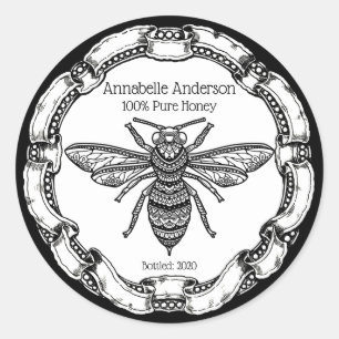 Fancy Black Bee Honey Label Personalise