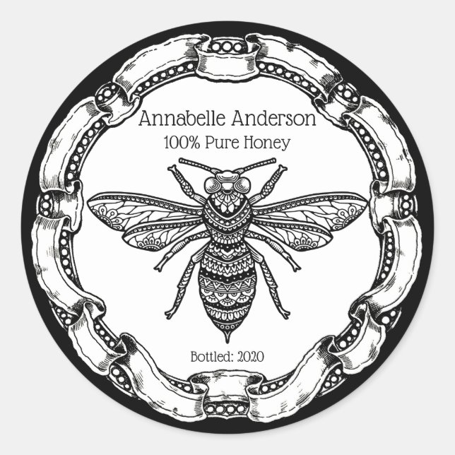 Fancy Black Bee Honey Label Personalise (Front)