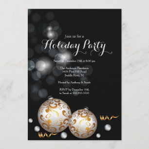 Fancy Black Bokeh Lights Holiday Invitation