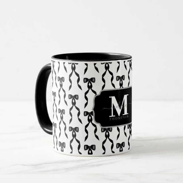 Fancy Black Bow Monogrammed Mug (Front Left)