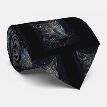 Fancy Black Cat Painting Neck Tie