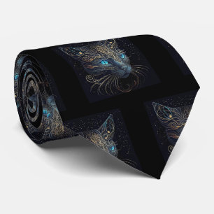 Fancy Black Cat Painting Neck Tie