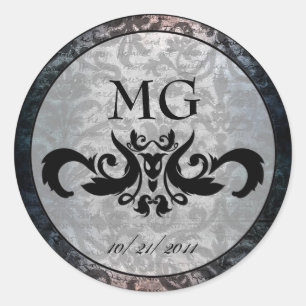 Fancy Black Damask Gothic Stickers/Envelope Seals