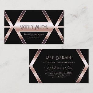 Fancy Black Geometric Shimmery Rose Gold Classy Business Card