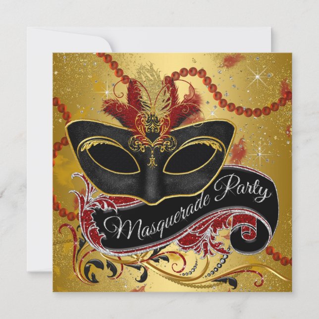 Fancy Black Gold Masquerade Party Invitation (Front)