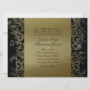 Fancy Black Gold Metallic Garden Wedding Invitation