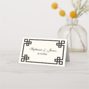 Fancy Black Greek Key Frame Escort Cards Ivory