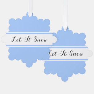 Fancy Black "Let It Snow" Light Blue White Stripes Tree Decoration Card