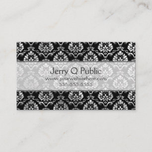 Fancy Black Silver Damask Business Card