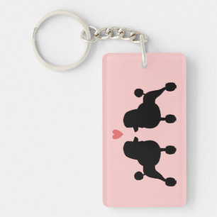 Fancy Black Standard Poodle Silhouettes with Heart Key Ring