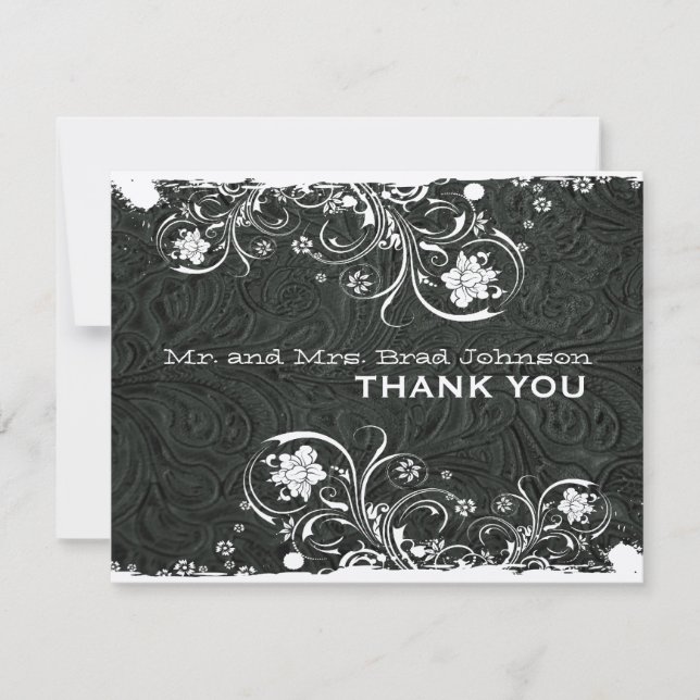 Fancy Black White Rustic Leather Thank You (Front)