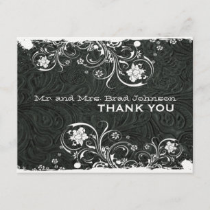 Fancy Black White Rustic Leather Thank You Card