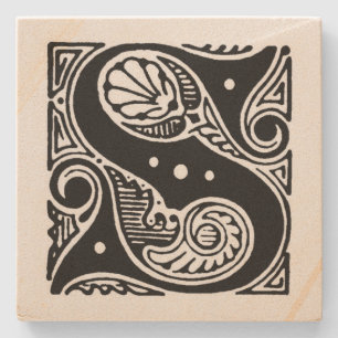 Fancy Block Letter ‘S’ Monogram Stone Coaster