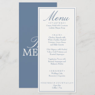 Fancy Blue And white Old Money Luxury Wedding Menu